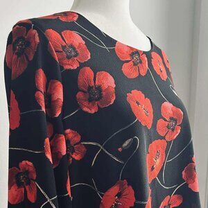 Cartise Black Red Poppy Double-Layer Pleated Chiffon Blouse – US 8